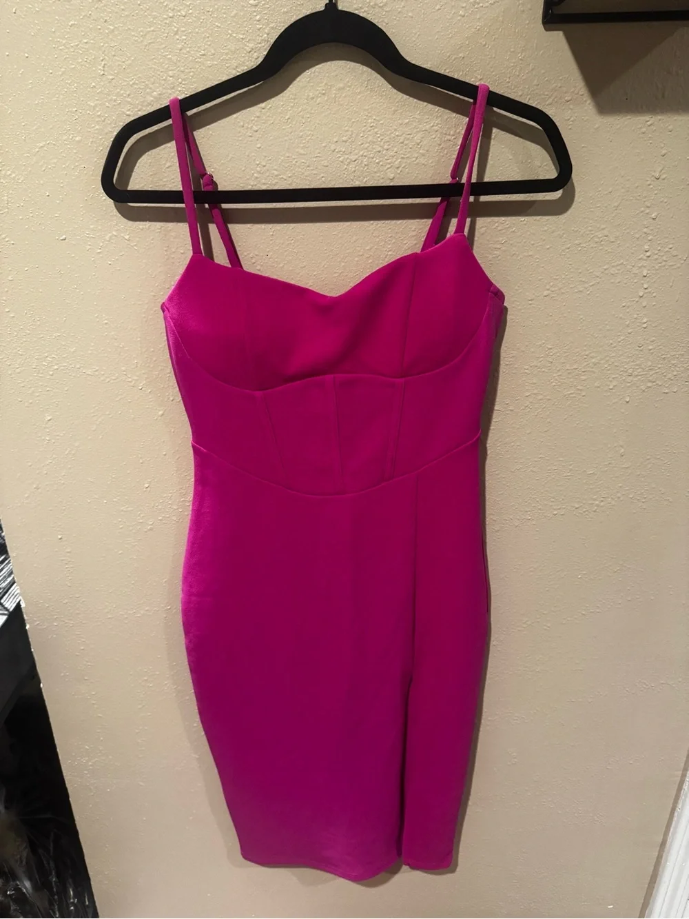 Fuchsia Mini Bodycon Dress with Spaghetti Straps